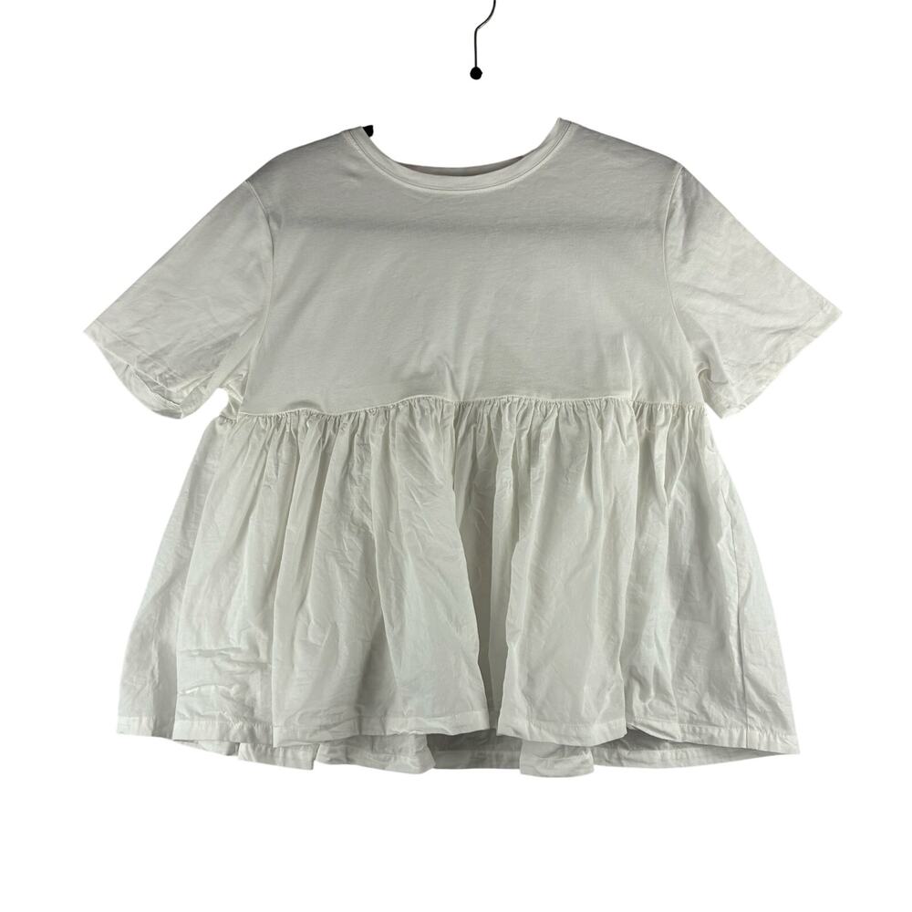 Day + Moon Puplum Blouse Women’s Small White 100% Cotton Minimalist Contemporary